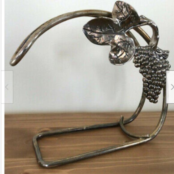 Wine Bottle Holder with Silver-Tone Heavy Relief Grape Bunch & Vine Leaf Design - Picture 1 of 6